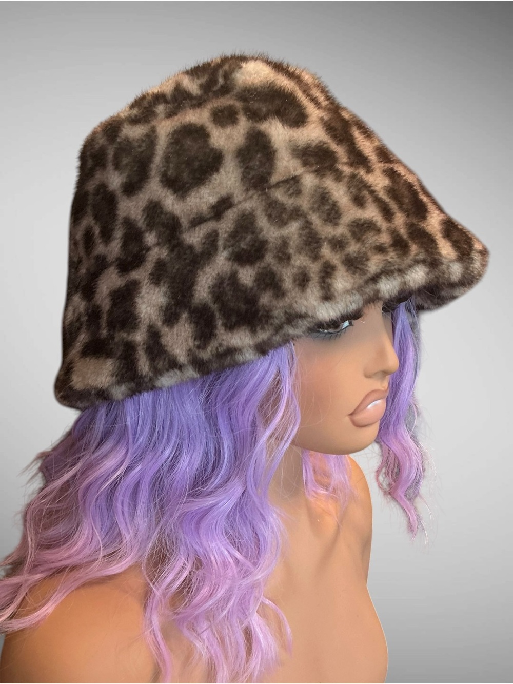 House of Harlow Faux Fur Leopard Print Bucket Hat One Size
